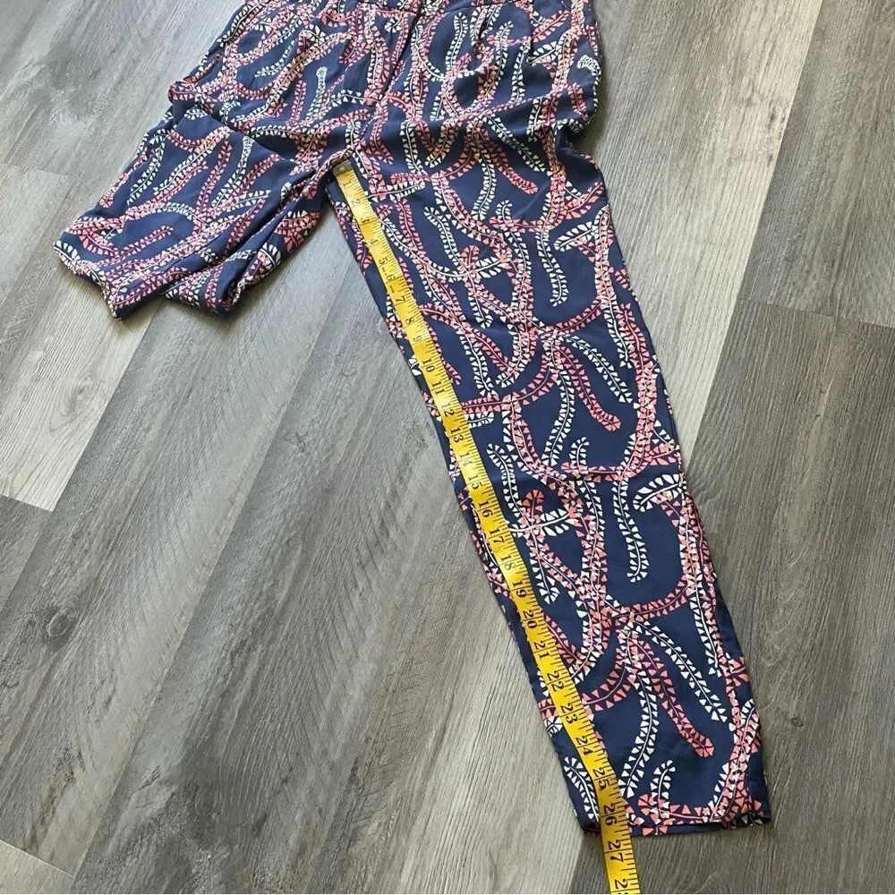 J. Crew Silk Pants Navy Coral Print Sophisticated Size 0